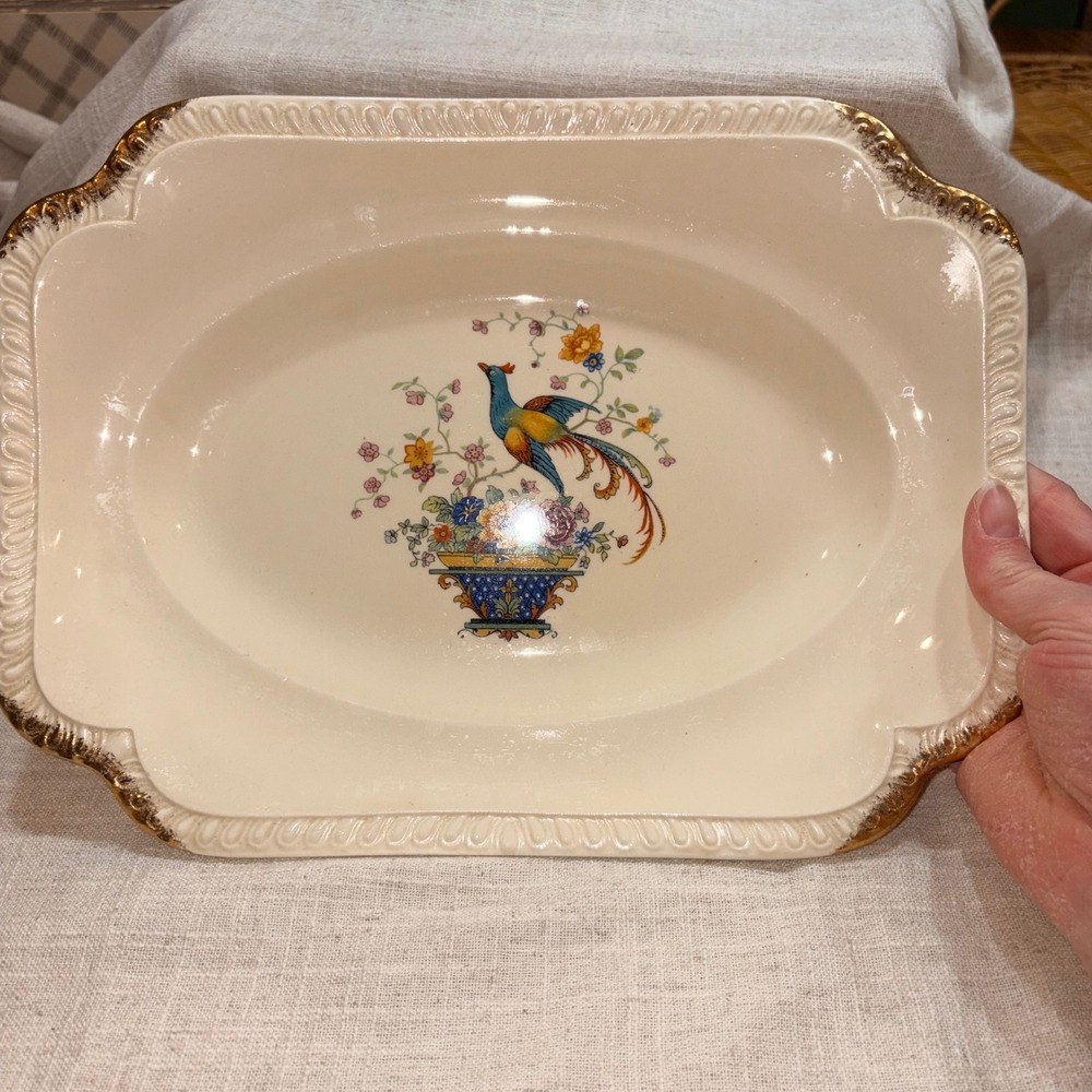 Salem Heirloom Cream Porcelain Serving Dish‎ Pheasant Bird Floral Gold Trim